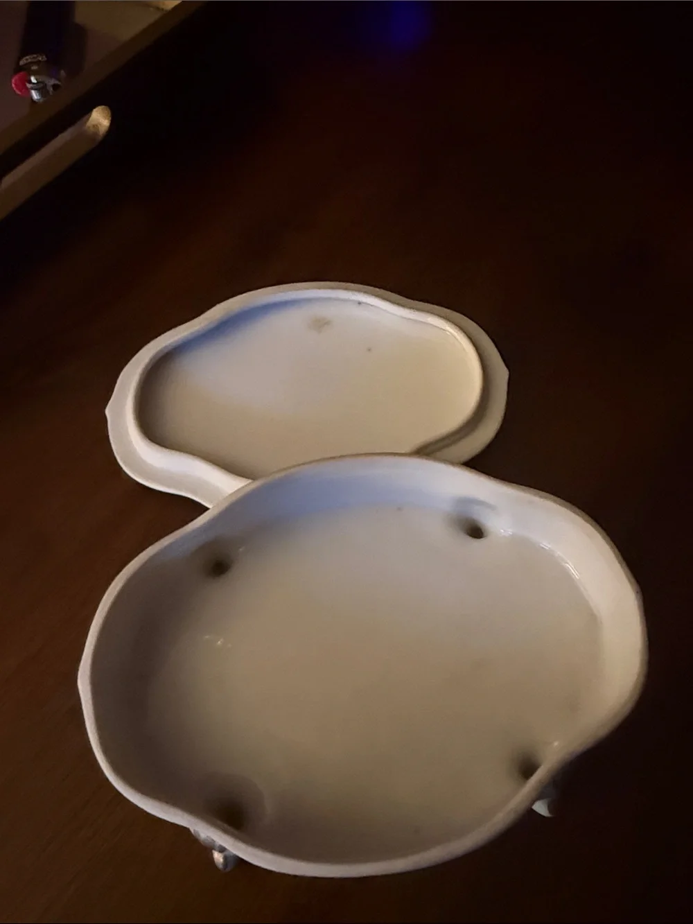 Porcelain Footed Trinket Box with Gold Floral Accents